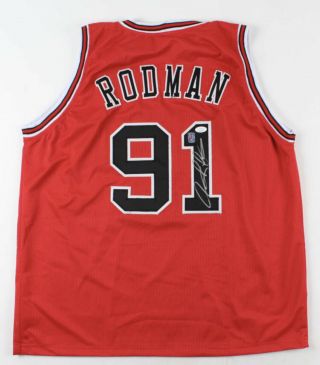 Dennis Rodman Signed Red Chicago Bulls Jersey Psa/dna