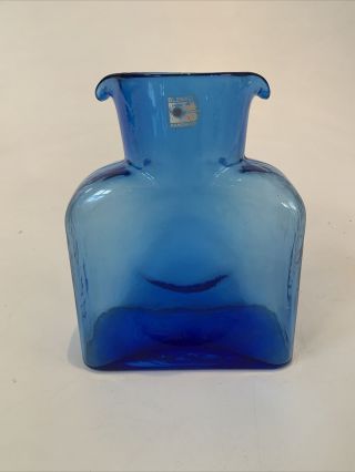 Vintage Classic Blenko Double Spout Water Pitcher Decanter In Blue