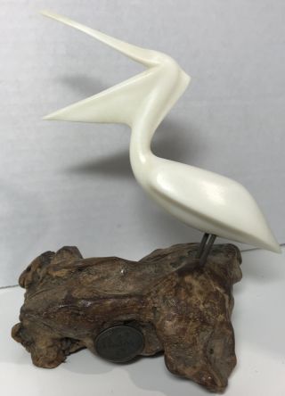 Vtg John Perry Sculpture Pelican Bird Burl Wood Statue Nautical Decor