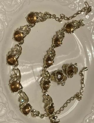 Vintage Sarah Coventry Jewelry Set Bracelet Necklace & Clip Earrings
