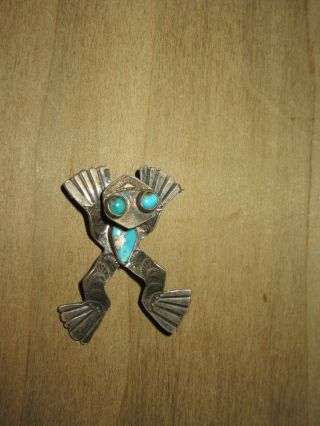 Vintage Native American Sterling Silver & Turquoise Frog Pin/ Brooch - Adorable