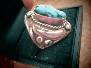 Vintage Navajo? Sterling Silver Turquoise Ring Size 11 Men Or Women 9.  3 Grams