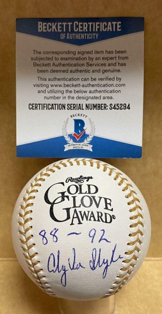 Andy Van Slyke Pirates/cardinals 88 - 92 Signed Gold Glove Baseball Beckett S45294
