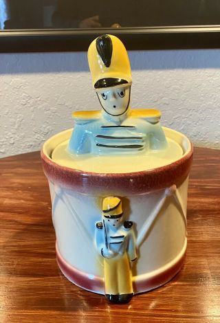 Vintage Rare Find Soldier Usa Cookie Jar With Yellow Hat And Red Rim Drum
