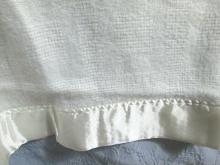 Vintage Bedspread/Blanket Ivory Wool Blend - Satin Trim 90 