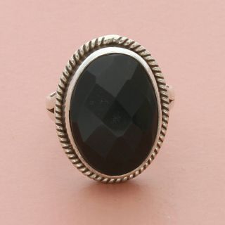 Blushed Sterling Silver Vintage Faceted Black Onyx Ring Size 6.  5