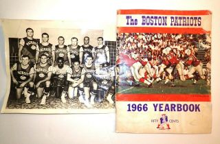 1964 Boston Patriots Football Team Photo W/ 10 Autographs & 1966 Yearbook
