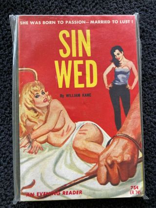 Sin Wed Vintage Lesbian Dom Sleaze Paperback Cover Mid Century Erotica Whipping
