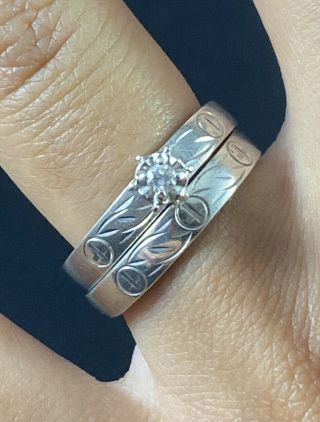 Vintage Sterling Silver Cz Engagement Wedding Ring Set Size 6