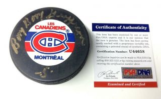 Bernie " Boom Boom " Geoffrion Signed Montreal Canadiens Puck Psa/dna U44658