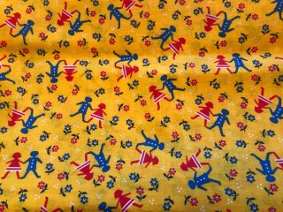 Rare Vintage Cotton Fabric Bright Yellow With Children.  3 Yards