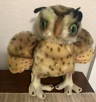 Vintage Large Steiff Mohair " Wittie " The Owl Approx.  9 " Tall Swivel Head