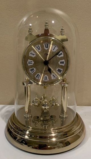 Vintage Elgin Anniversary Quartz Clock Glass Dome Pendulum Euc Cc