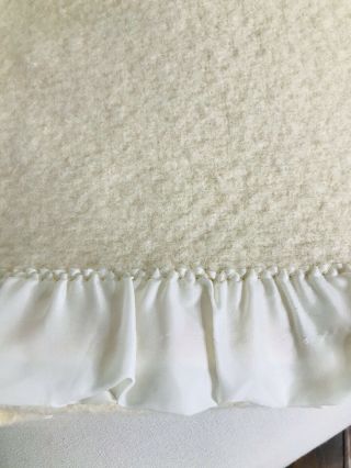 Vintage Faribo Blanket 100 Pure Wool Satin Trim Cream Beige 49X64” Throw 3