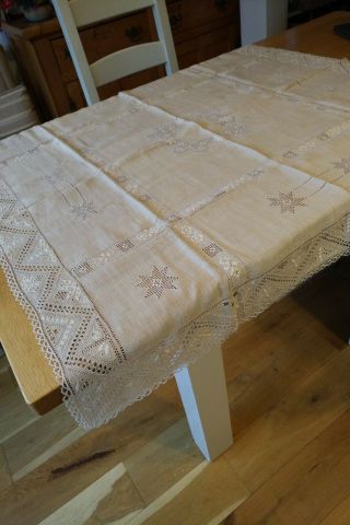 Vintage Tablecloth & 6 Napkins Hand - Made in Cyprus With Lace & Embroidery 2