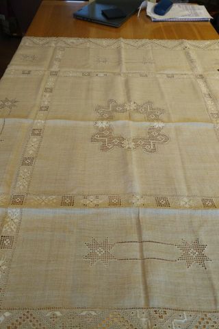 Vintage Tablecloth & 6 Napkins Hand - Made in Cyprus With Lace & Embroidery 3