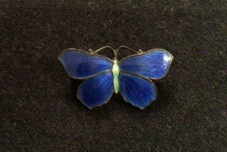 Lovely Small Vintage Sterling Silver Blue Enamel Butterfly Brooch