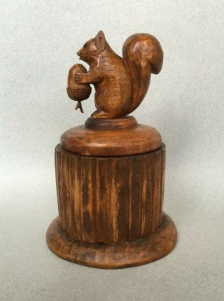Antique Vintage Canadian Quebec Folk Art Carved Wooden Squirrel Box Tea Caddy