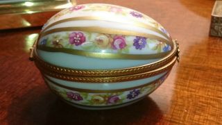Vintage Limoges Dubarry Porcelain De France Gilt Floral Egg Trinket Box Pot