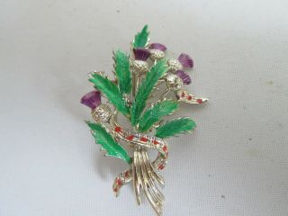 Vintage Enamel Scottish Thistle Tartan Ribbon Brooch Kilt Pin Scottish Gift