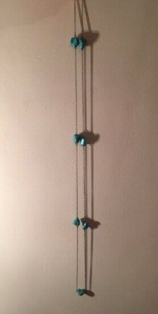 Vintage Sterling silver turquoise nugget necklace long 36 inches chain 2