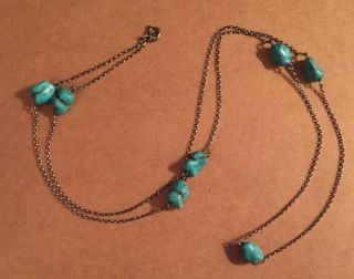 Vintage Sterling silver turquoise nugget necklace long 36 inches chain 3