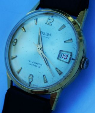 Vintage Gents Swiss Made Gold Plated Relide 21 Jewels Automatic Watch c1960s 3
