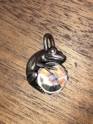 Unusual Vintage Sterling Silver Frog Pendant With Glass Ball