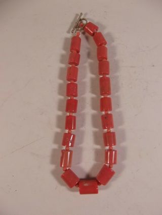 Vintage Pink Coral Beaded Necklace Sterling Silver Clasp