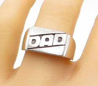 925 Sterling Silver - Vintage Shiny Etched Dad Square Band Ring Sz 10.  5 - R15744