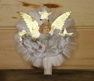 Vintage Christmas Tree Topper Angel Wings Star Gold Handmade Crafted