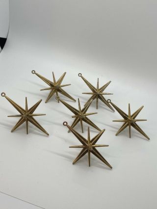 Set Of 6 Vintage Bradford Hard Plastic Atomic Star Sputnik Ornaments