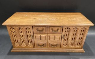 Large Vintage Pre - Owned Jewelry Box 8 Drawers With Doors