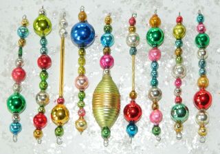 9 Mercury Glass Bead Icicle Ornaments Christmas Garland Czech Vintage 4 1/2 "