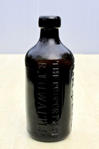 Vintage C1880s R,  Thwaites Kent Rd London Black Glass Ginger Beer Bottle