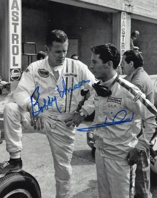 Mario Andretti And Bobby Unser Autographed 1968 Italian Grand Prix 8x10 Photo