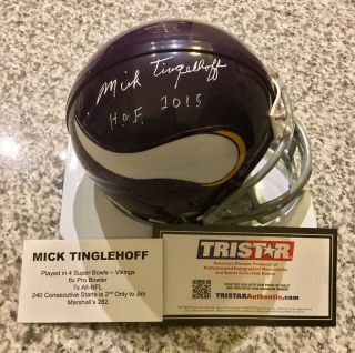 Mick Tingelhoff Autograph Minnesota Vikings Mini Helmet Hof 2015 Tristar