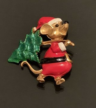 Butler And Wilson Mouse With Christmas Tree Brooch Vintage