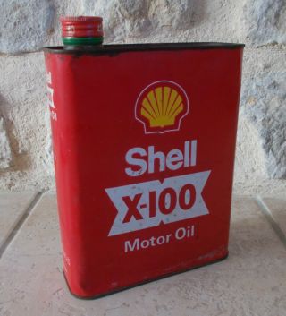 Vintage France French Oil Can Tin Shell X - 100 Petroleum Auto Old 2 L