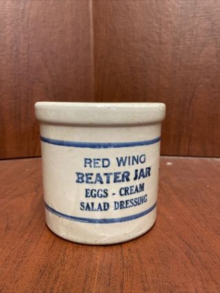 Vintage Red Wing Beater Jar Blue Line Eggs - Cream - Salad Dressing