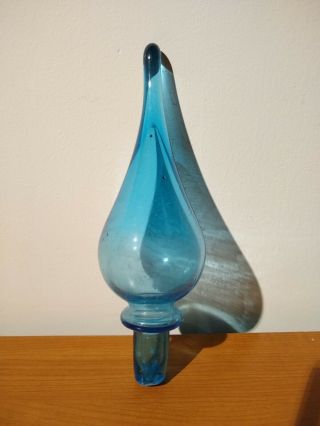 Vintage 8 " Blue Glass Stopper For Genie Bottle Decanter Tall