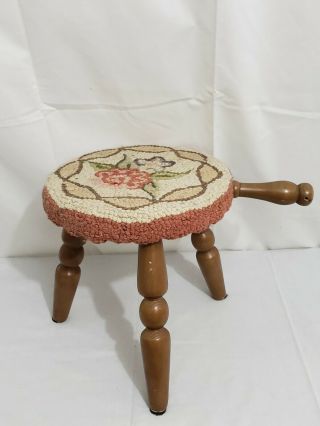Vintage Milking Stool 3 Leg Wooden Stool W/ Handle & Handmade Cover/ Top
