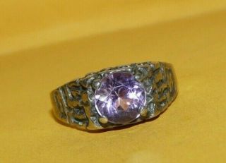 Vintage " Modernist Brutalist " Sterling Silver " 925 " W/ Amethyst Ring Size 10