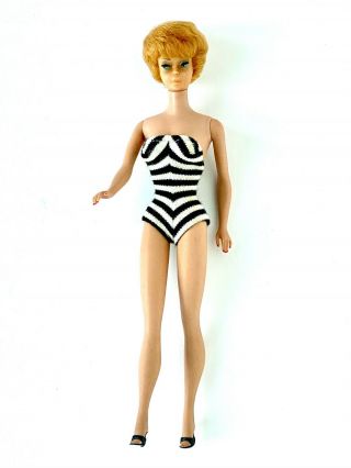 Vintage 1959 Lemon Blond Barbie,  Black Evening Dress,  Swimsuit,  Black Stilettos