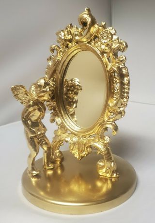 Vintage Hollywood Regency Gold Cherub Vanity Dresser Mirror Accessory