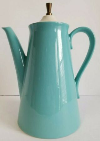 Vtg Mid Century Modern Ceramic Tea/ Coffee Pot Robins Egg Blue White Lid