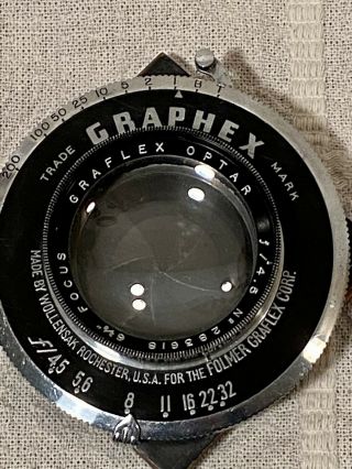 Vintage GRAPHEX Wollensak Graflex Optar f/4.  5 - 6 - 3/8” Focus Lens 2
