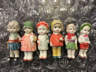 Vintage Bisque Frozen Charlotte Penny Doll Japan Antique 6 Dolls 2 3/4 " To 3 "