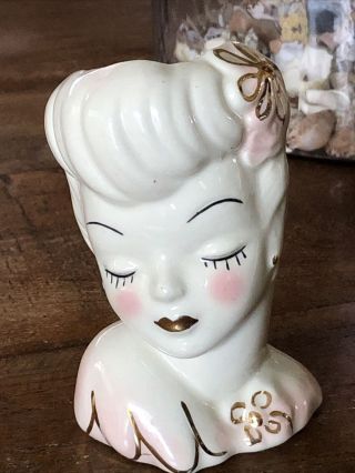 Vintage Glamour Girl Usa Lady Head Vase Gold Highlights
