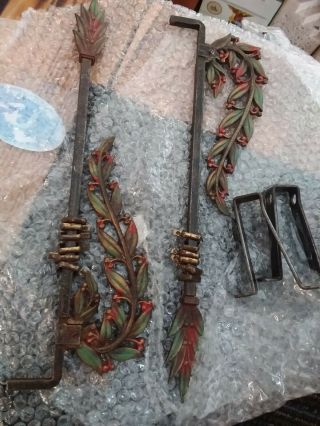 2 Old Vintage Victorian Art Deco Ornate Swing Arm Curtain Rods - W/brackets